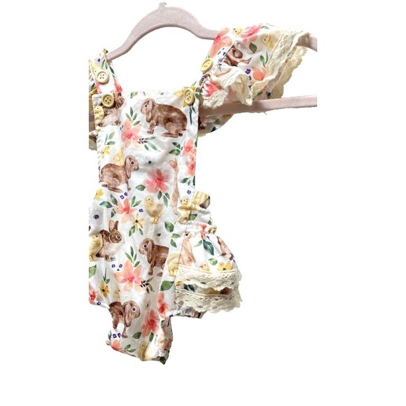 Baby One Piece Cute Romper Easter Theme with Bunnies/Flowers Brand New - Picture 6 of 12